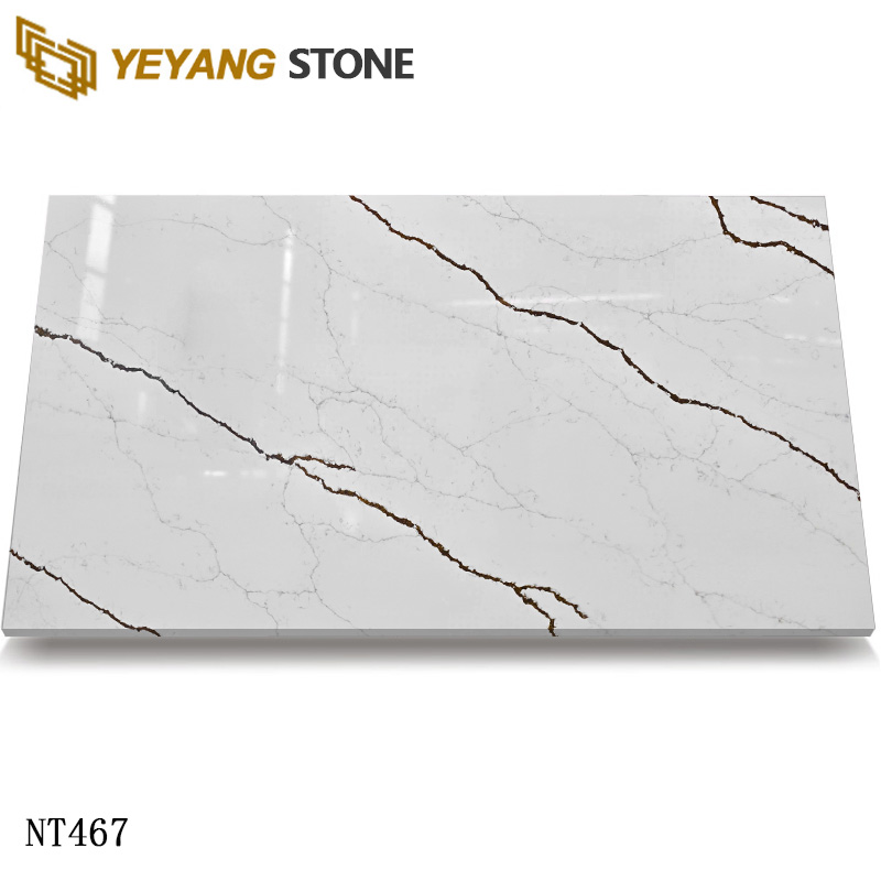 Organic Brown Veins Clacatta Quartz Slab for Vintage Interior NT467