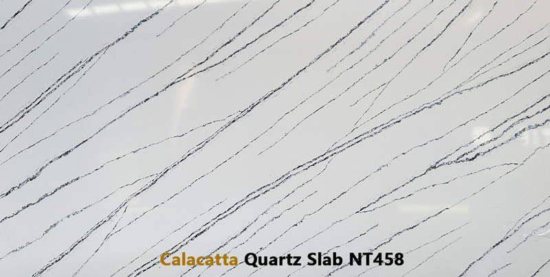 Engineered Linear Marble-veined Quartz Stone Slabs for Kitchen Countertops NT458