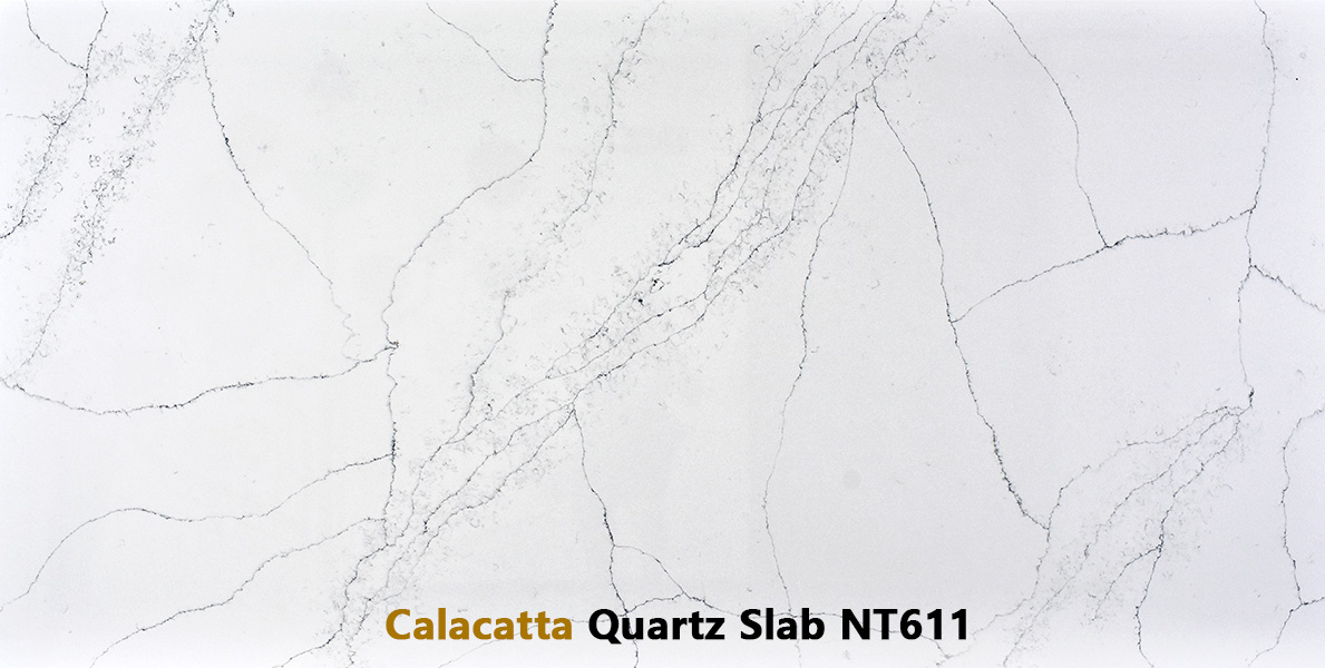 Sleek Grey Veined Calacatta Quartz Slabs for Modern Space NT611