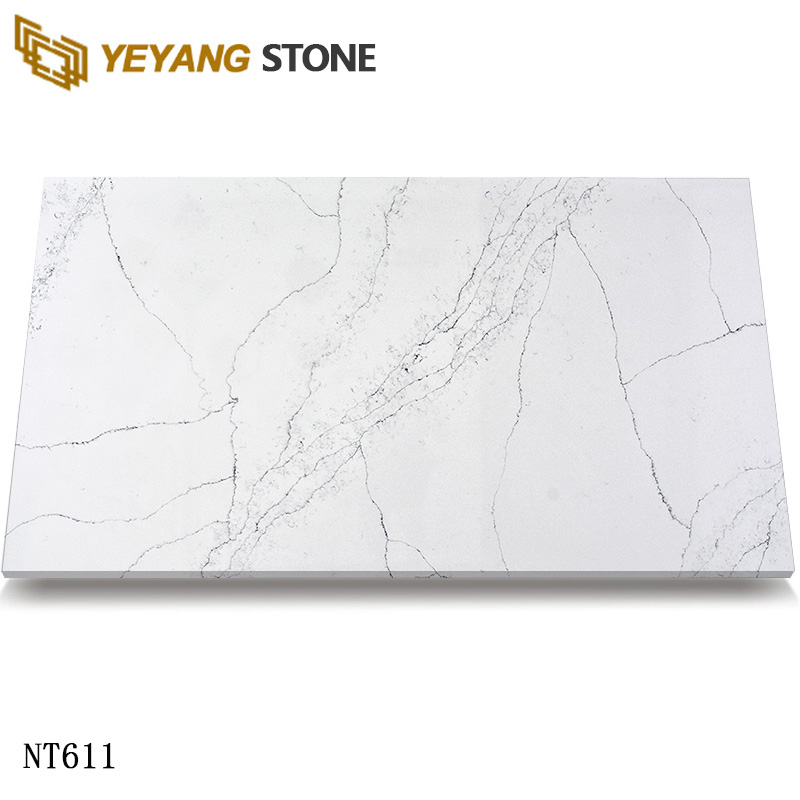 Sleek Grey Veined Calacatta Quartz Slabs for Modern Space NT611