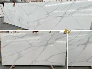NT442 Grey Veins Calacatta White Quartz Slabs Ready for Shipment