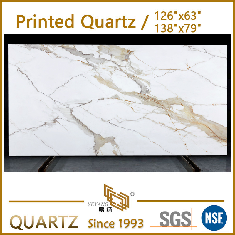 Luxury Marble Drift White Quartz Slab with Golden Veining K11017S