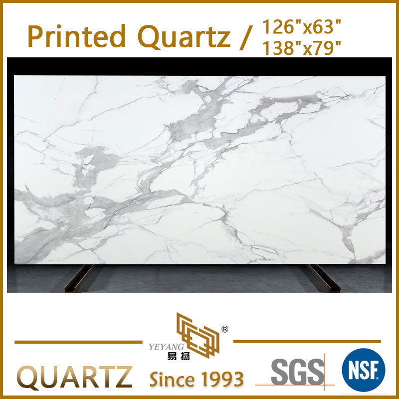 Printed Quartz Stone Calacatta White Quartz with Grey Veins K11031S
