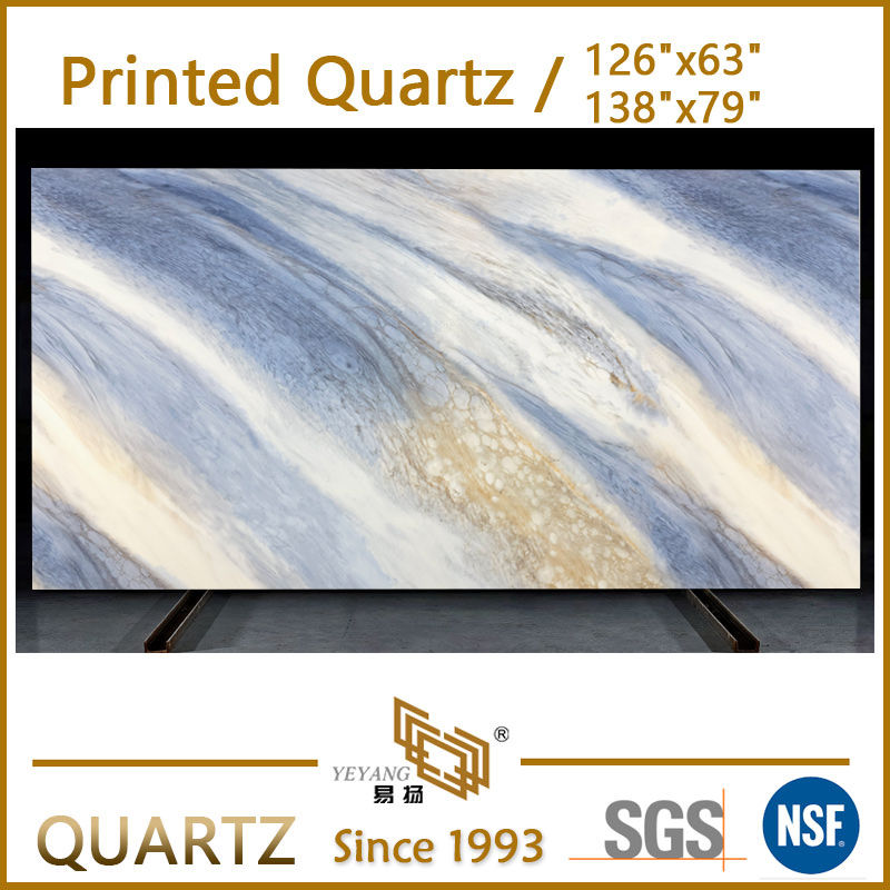 Exotic Blue Printed Quartz Stone Multi-Colors Quartz Slabs K11034S