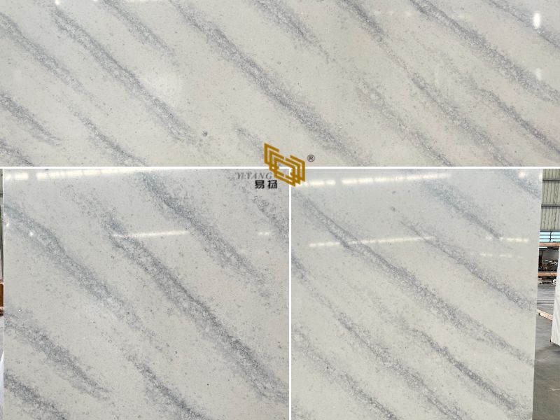 NT374 Blue Veins Calacatta White Quartz Slabs Ready for Shipment
