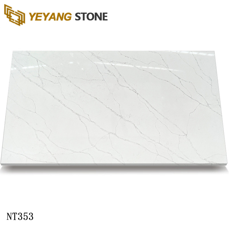 Grey Veins Calacatta Quartz Stone Slab for Kitchen Countertops NT353