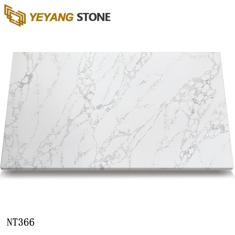 Bold Grey Veins Marble-Look Calacatta Quartz Slabs for Luxury Interior Designs NT366