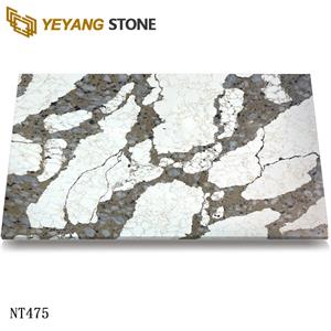 Golden-Brown Veining Calacatta Quartz Stone for Artistic Design NT475