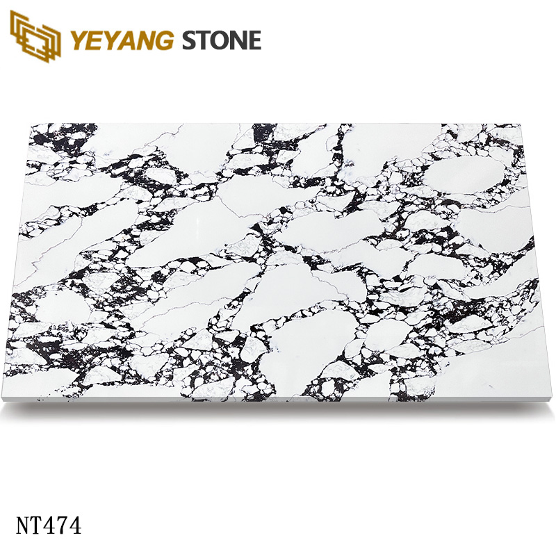 Flowing Black Veins Calacatta White Quartz Slabs NT476