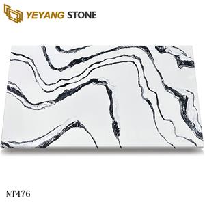 Flowing Black Veins Calacatta White Quartz Slabs NT476