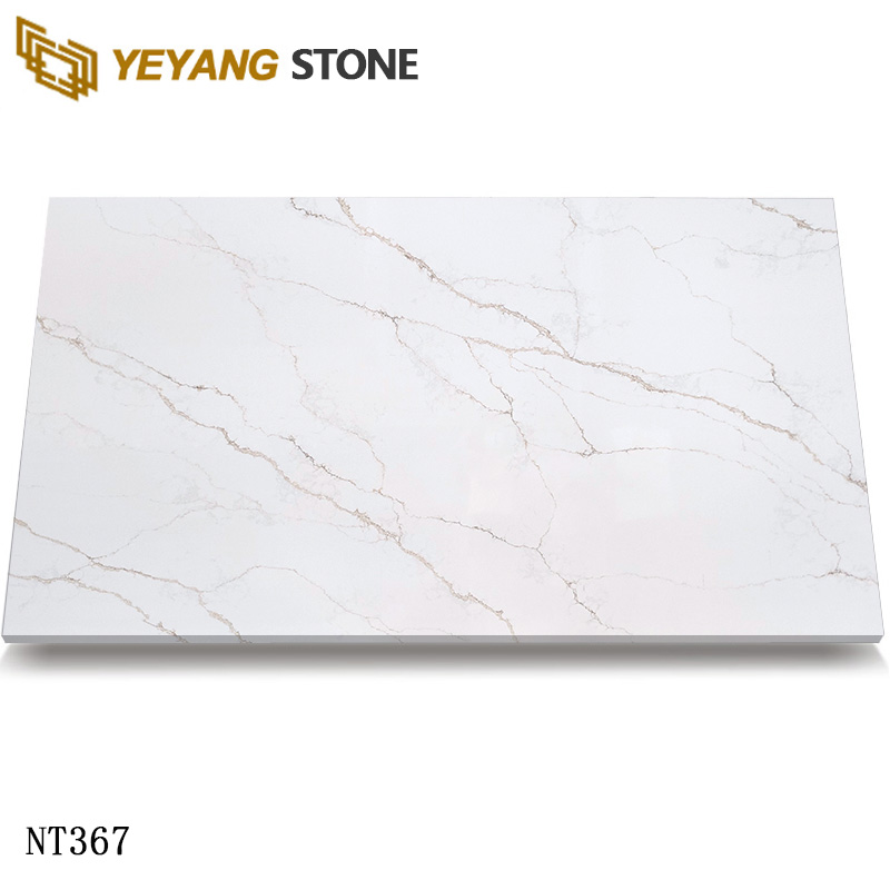 Flowing Black Veins Calacatta White Quartz Slabs NT476