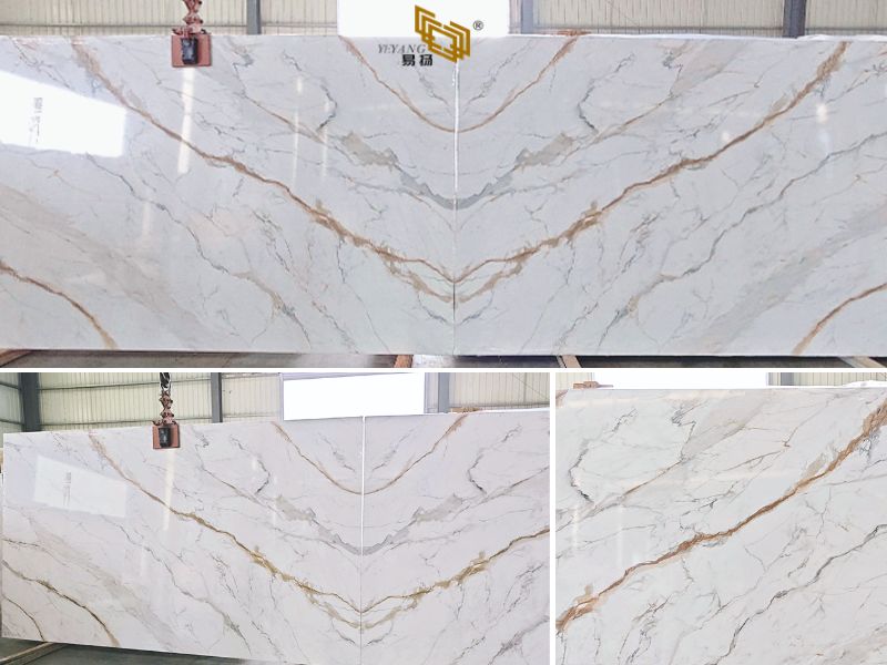 Golden Veins White Printed Quartz K11006S Ready for Shipment to Dallas, USA