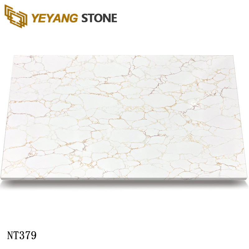 Soft Grey Veining Calacatta Quartz Slabs with Linear Veins