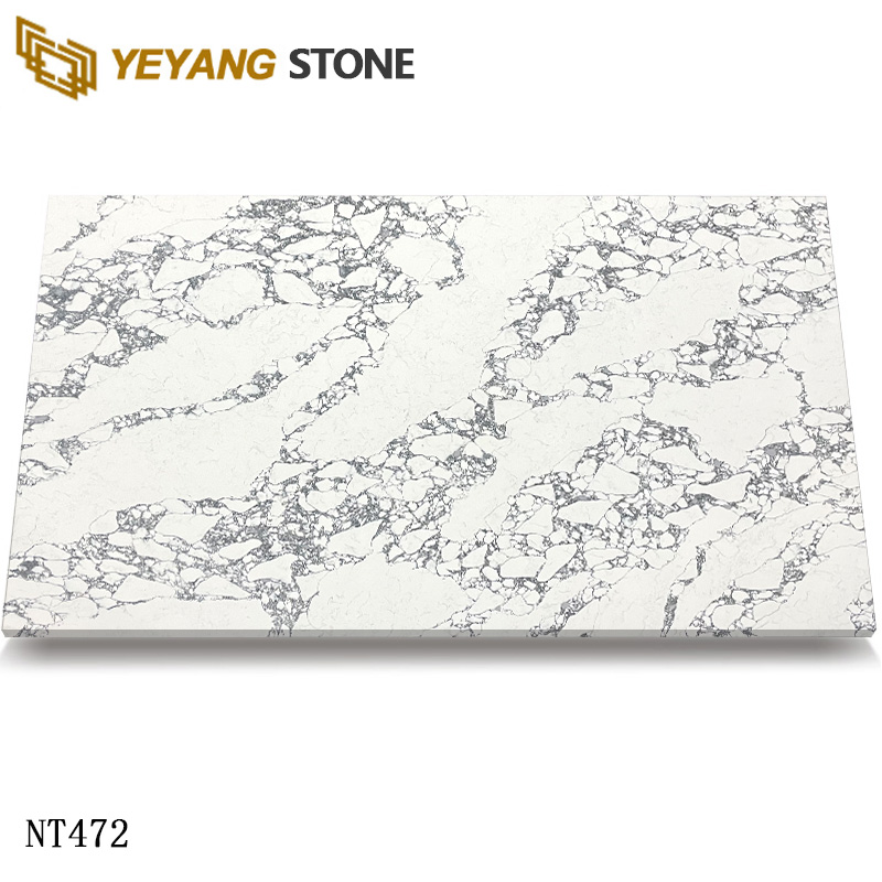 Grey Wavy Veins White Calacatta Quartz Stone Slab