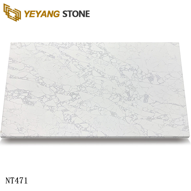 Grey Wavy Veins White Calacatta Quartz Stone Slab