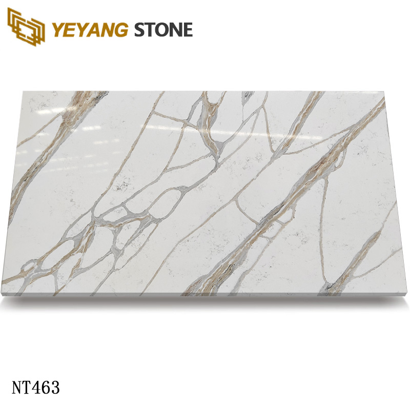 Grey Wavy Veins White Calacatta Quartz Stone Slab
