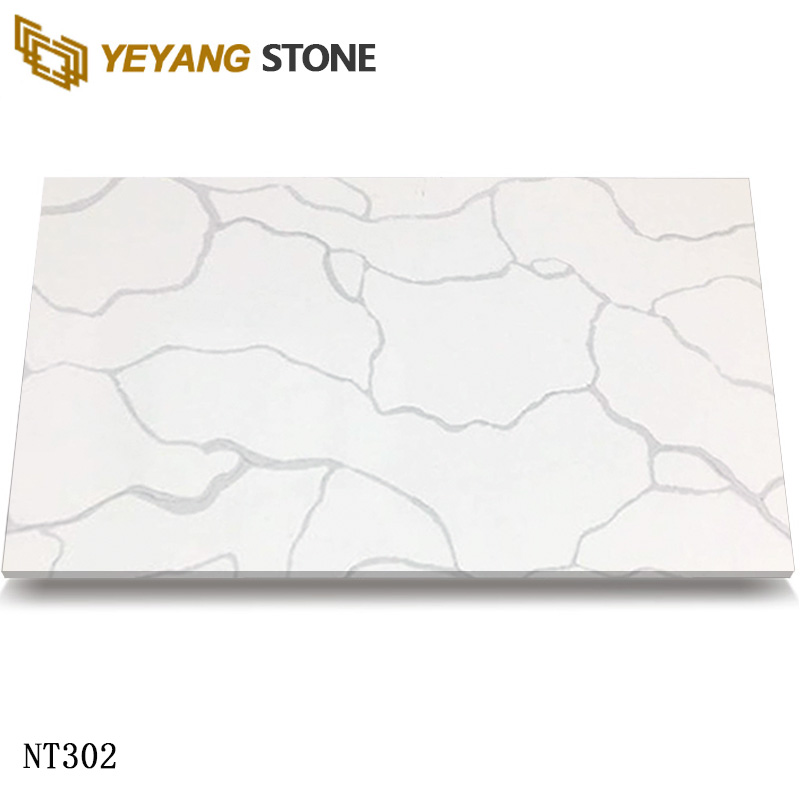 Grey Wavy Veins White Calacatta Quartz Stone Slab
