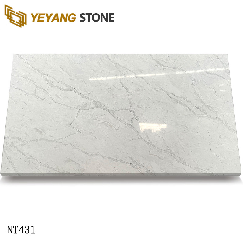 Beige Tone Grey Veining Quartz Slab for Engineered Project