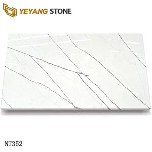 Simple Style White Quartz Slabs With Grey Linear Veins