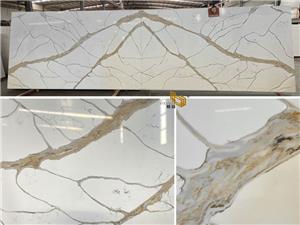 NT421 Golden Veining Engineered Quartz Slabs Ready for Shipment