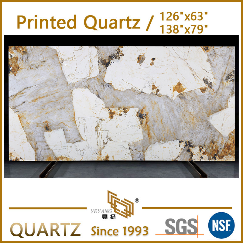 Luxury Blue Printed Quartz Slabs with Bold Gold Veins