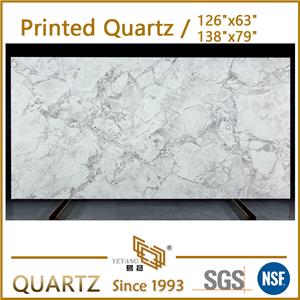 Natural Marble Look Printed Quartz Slabs Full Body Veining