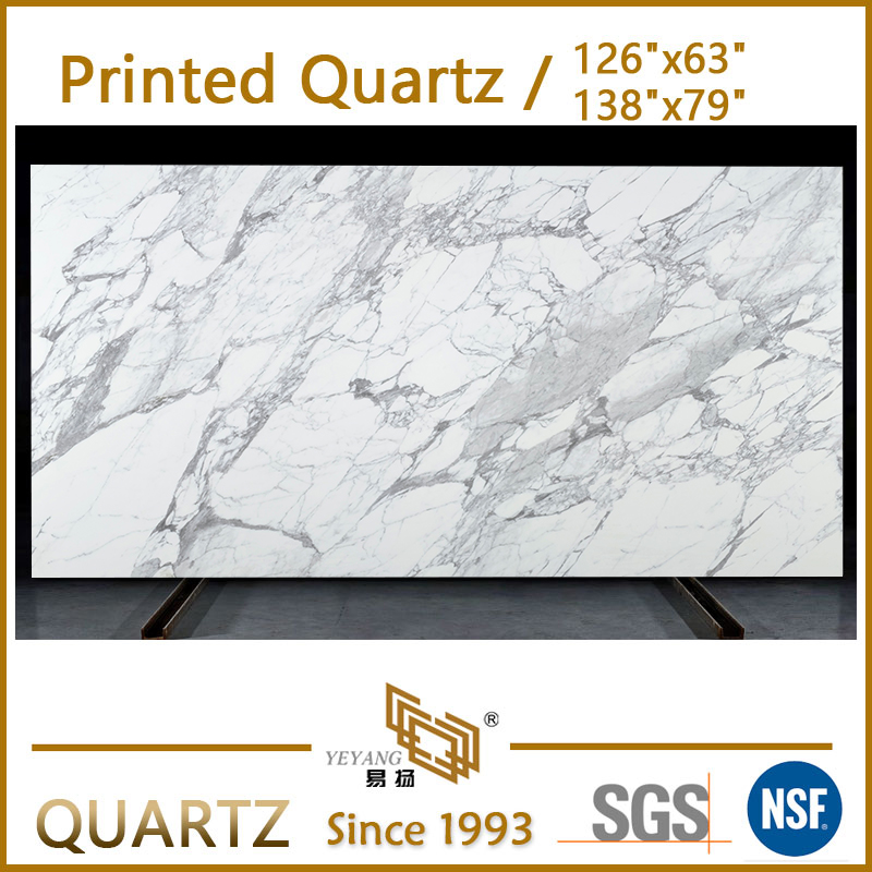 Wooden Travertine Look Printed Quartz Slabs for Beige Interior