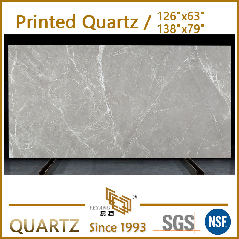 Wooden Travertine Look Printed Quartz Slabs for Beige Interior