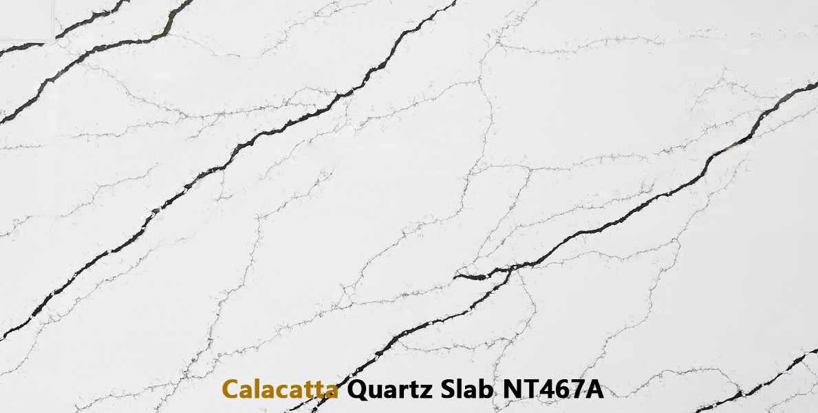 Customized Black Veining Calacatta Quartz Slabs NT467A