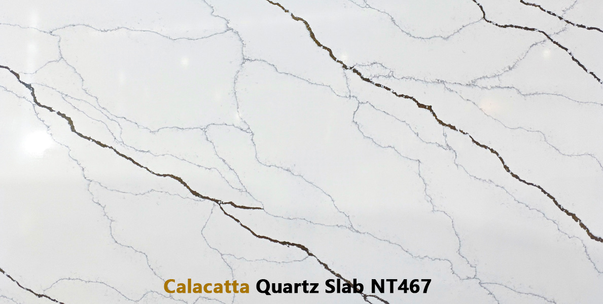 Customized Black Veining Calacatta Quartz Slabs NT467A