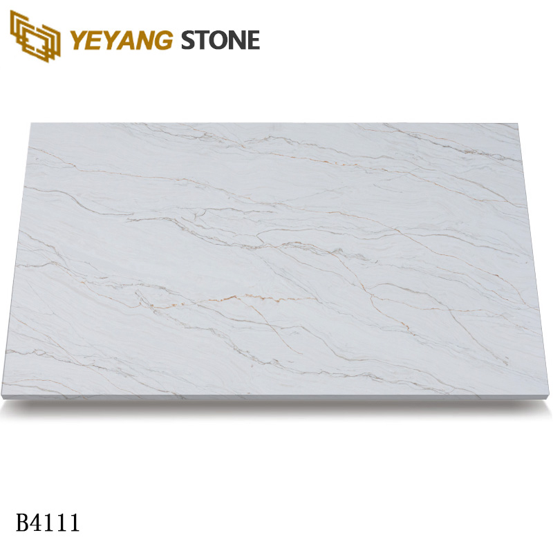 Beige Veining Marble-Look Quartz Slab for Engineered Project