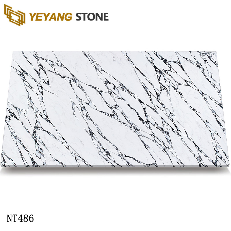 Engineered Stone Calacatta White Quartz Slabs with Diagonal Grain
