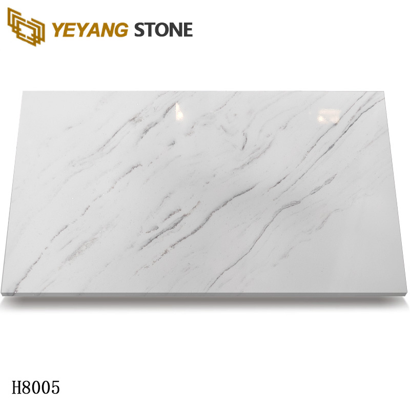 Light Gray Diagonal Veining Marble-Look Quartz Stone Slabs