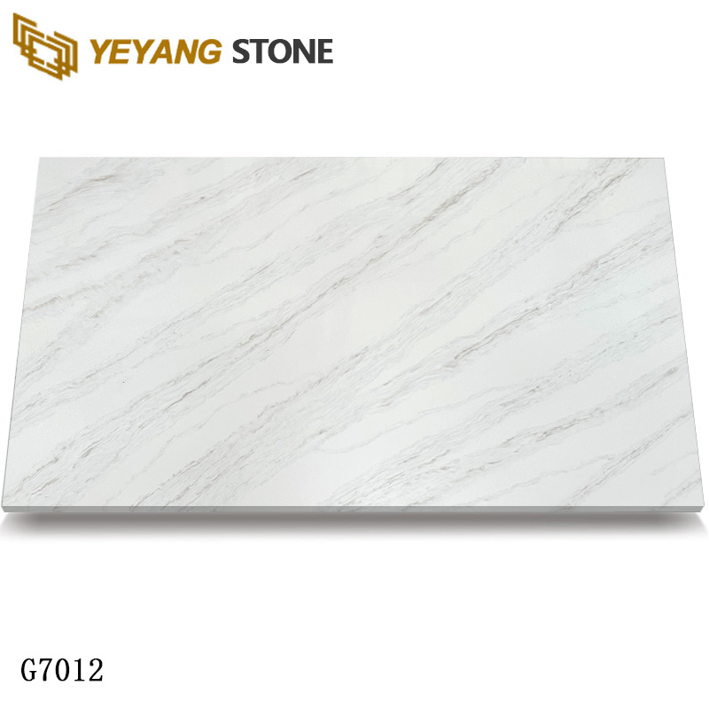 Light Gray Diagonal Veining Marble-Look Quartz Stone Slabs