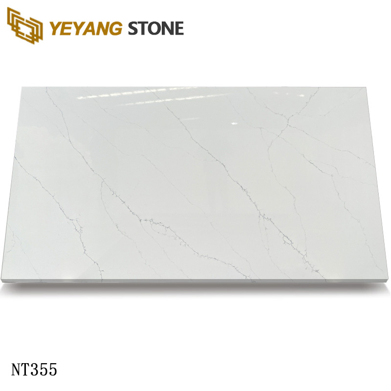 Light Gray Diagonal Veining Marble-Look Quartz Stone Slabs