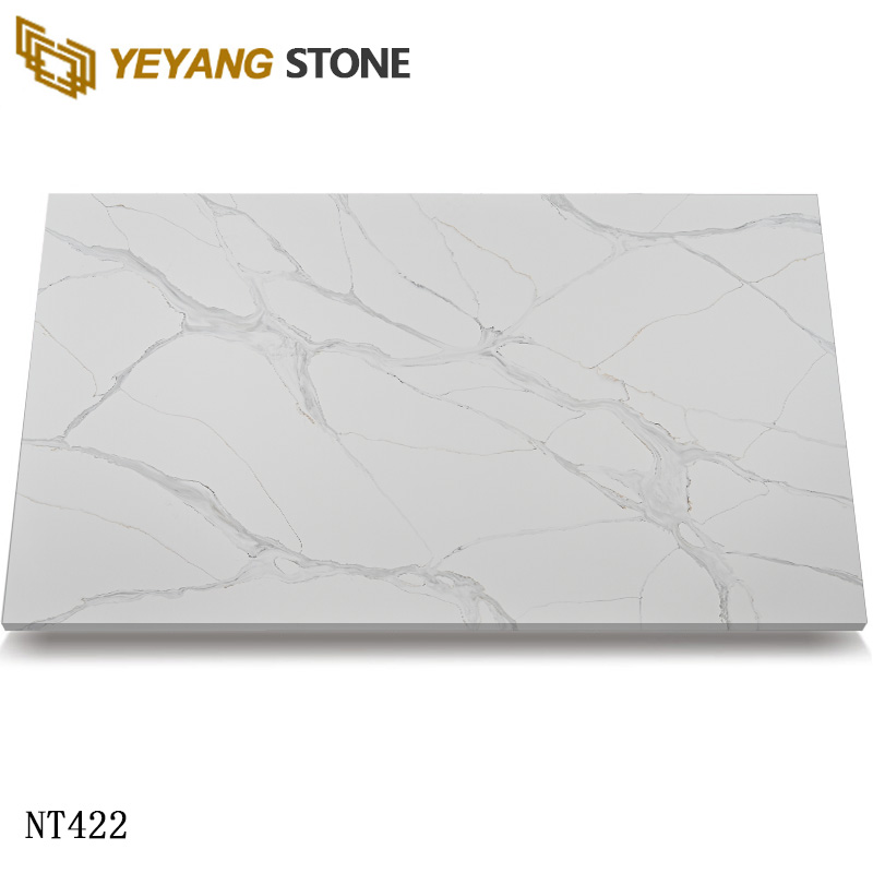 Grey Linear Veins White Calacatta Quartz Slabs for Kitchen Countertop