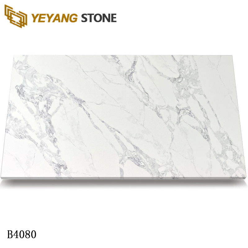 Classic Urban White Calacatta Quartz Slabs for Engineered Project