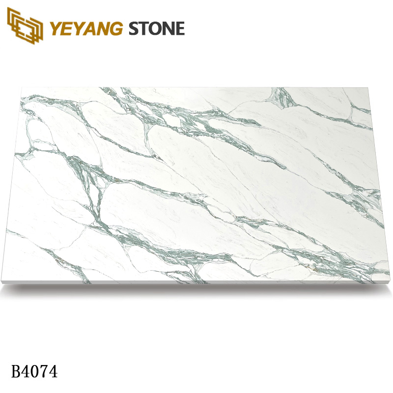 Luxury Green Veining Calacatta Quartz Engineered Quartz Wall