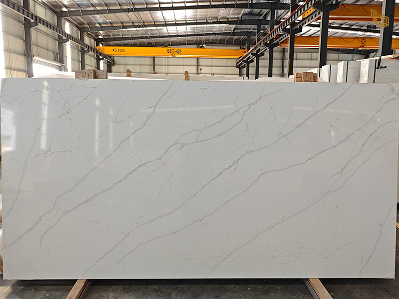 Modern White Calacatta White Quartz With Grey Linear Veins