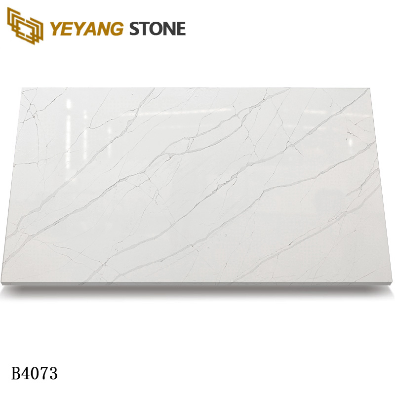 Modern White Calacatta White Quartz With Grey Linear Veins