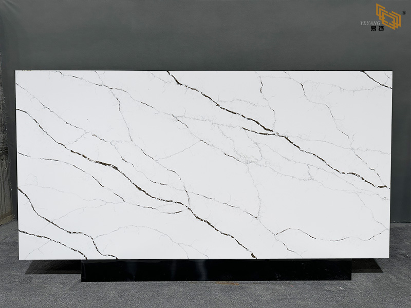 Simple White Linear Quartz Countertops For Modern Kitchen