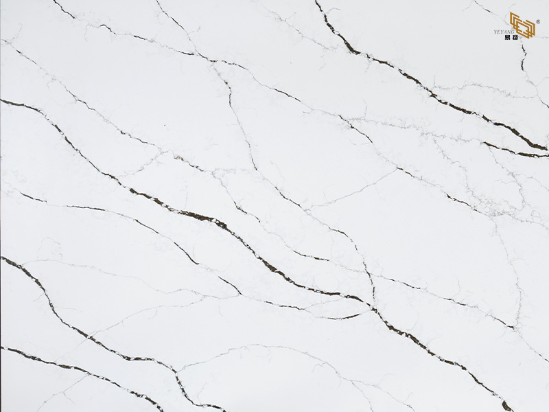 Simple White Linear Quartz Countertops For Modern Kitchen