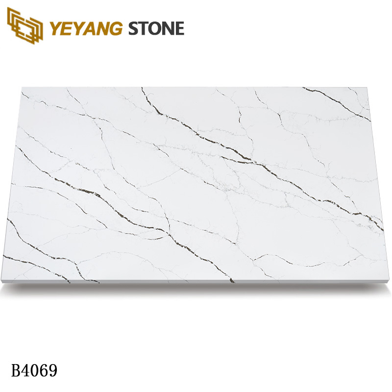 Simple White Linear Quartz Countertops For Modern Kitchen