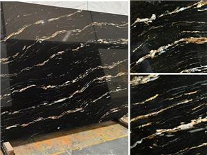 Engineering Order Shipped to Sydney B4093 Natural Quartzite-Look Golden Veins Black Quartz Slabs