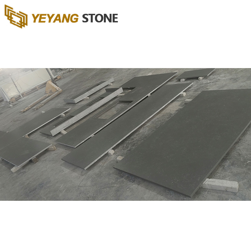 Customized Leather Surface Carrara Grey Qurtz Slab for Quartz Kitchen Countertops