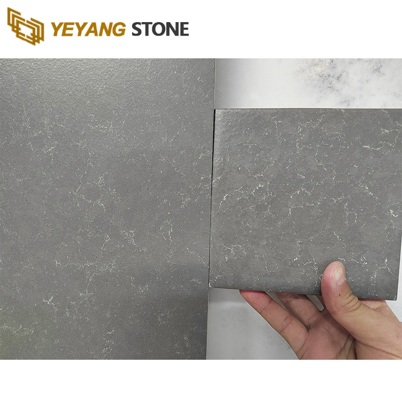 Customized Leather Surface Carrara Grey Qurtz Slab for Quartz Kitchen Countertops