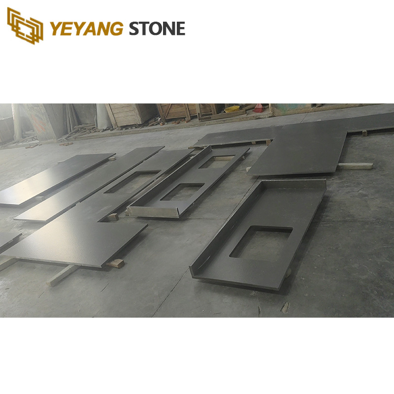 Customized Leather Surface Carrara Grey Qurtz Slab for Quartz Kitchen Countertops