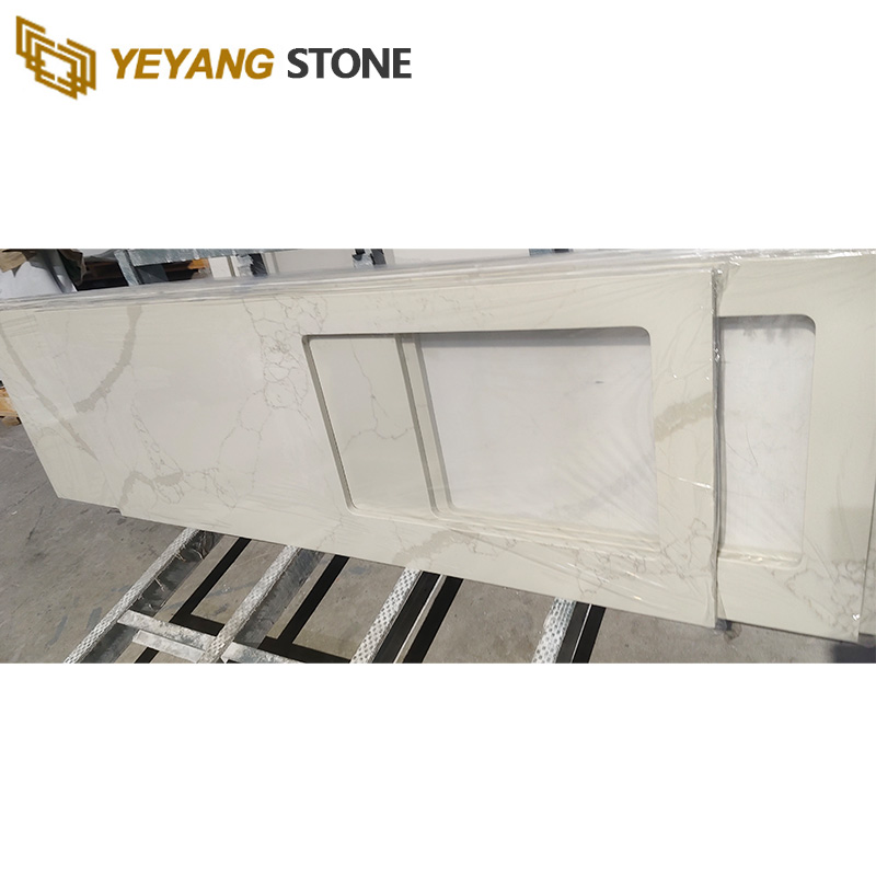 Polished Calacatta White Quartz Kitchen Countertops