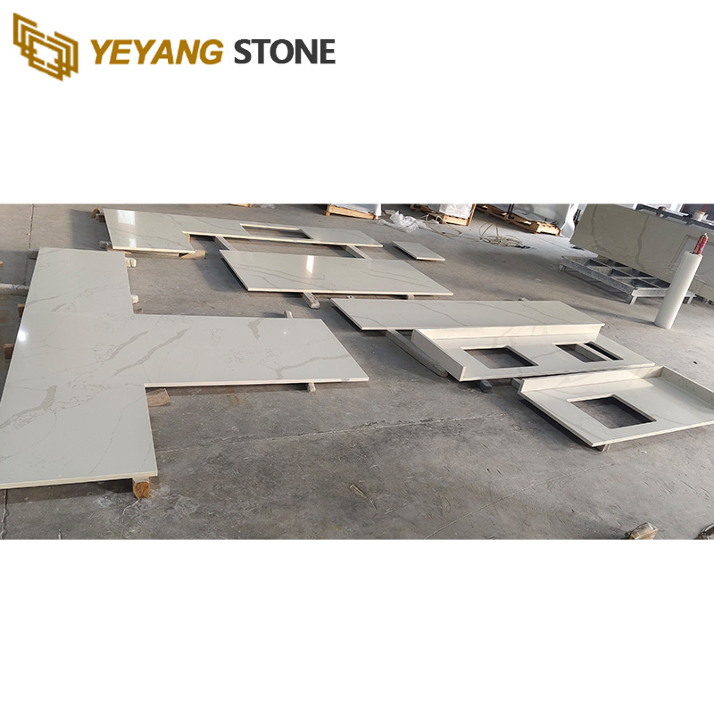 Polished Calacatta White Quartz Kitchen Countertops