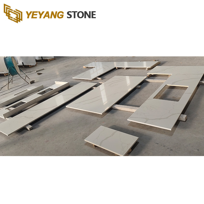 Polished Calacatta White Quartz Kitchen Countertops